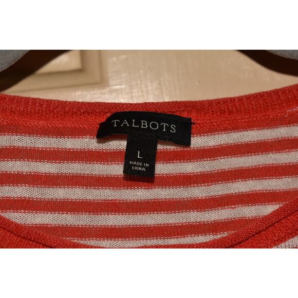 TALBOTS $78 Red White Stripe Lightweight Linen Blend‎ Sweater Large - Picture 3 of 3